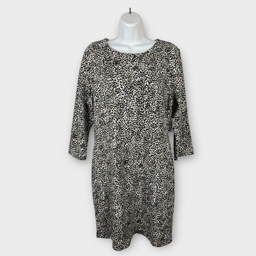 NWT Old Navy‎ Leopard Animal Print Career Dress 3/4 Slv Knee Length Large